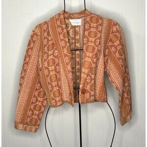 Vintage Sz S Passports Pier 1 Boho Cropped Jacket Tapestry Orange Aztec Cardigan